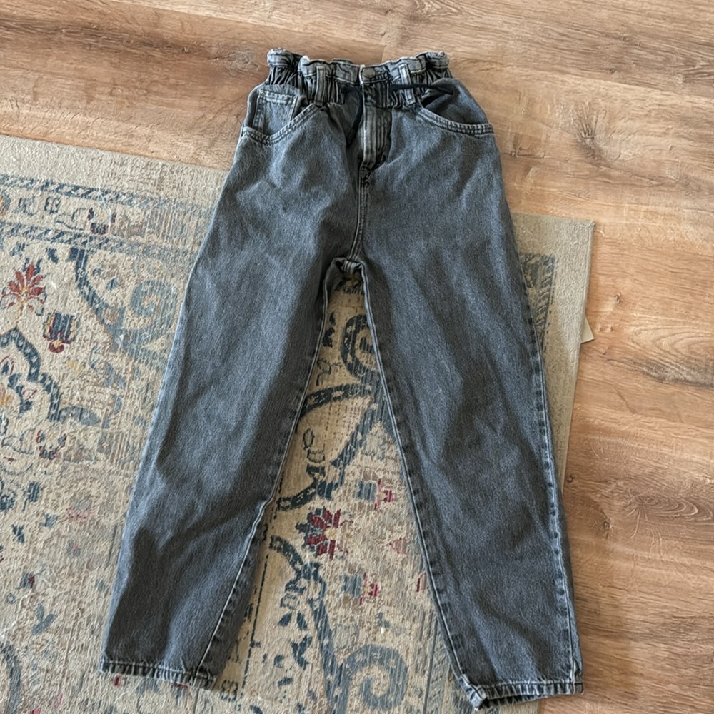Zara girls size 11 / 12 elastic waist paper bag jeans high rise tapered leg 90’s